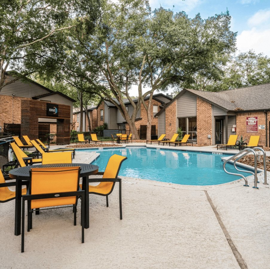Garden-style apartment community pool